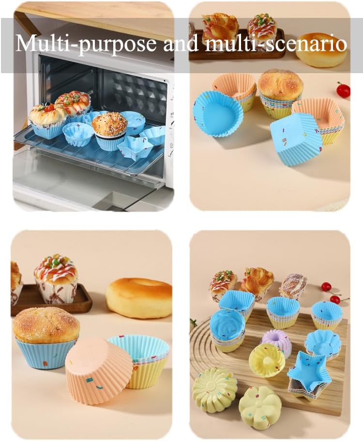 Miniatura 6 de Vasos de silicona para hornear, 50 unidades de 3 pulgadas, 10 moldes de forma para cupcakes gelatina (rosaflorestrella), reutilizables,