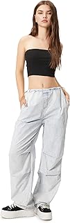 KOTON womens Elastic Waist Parachute Denim Trousers