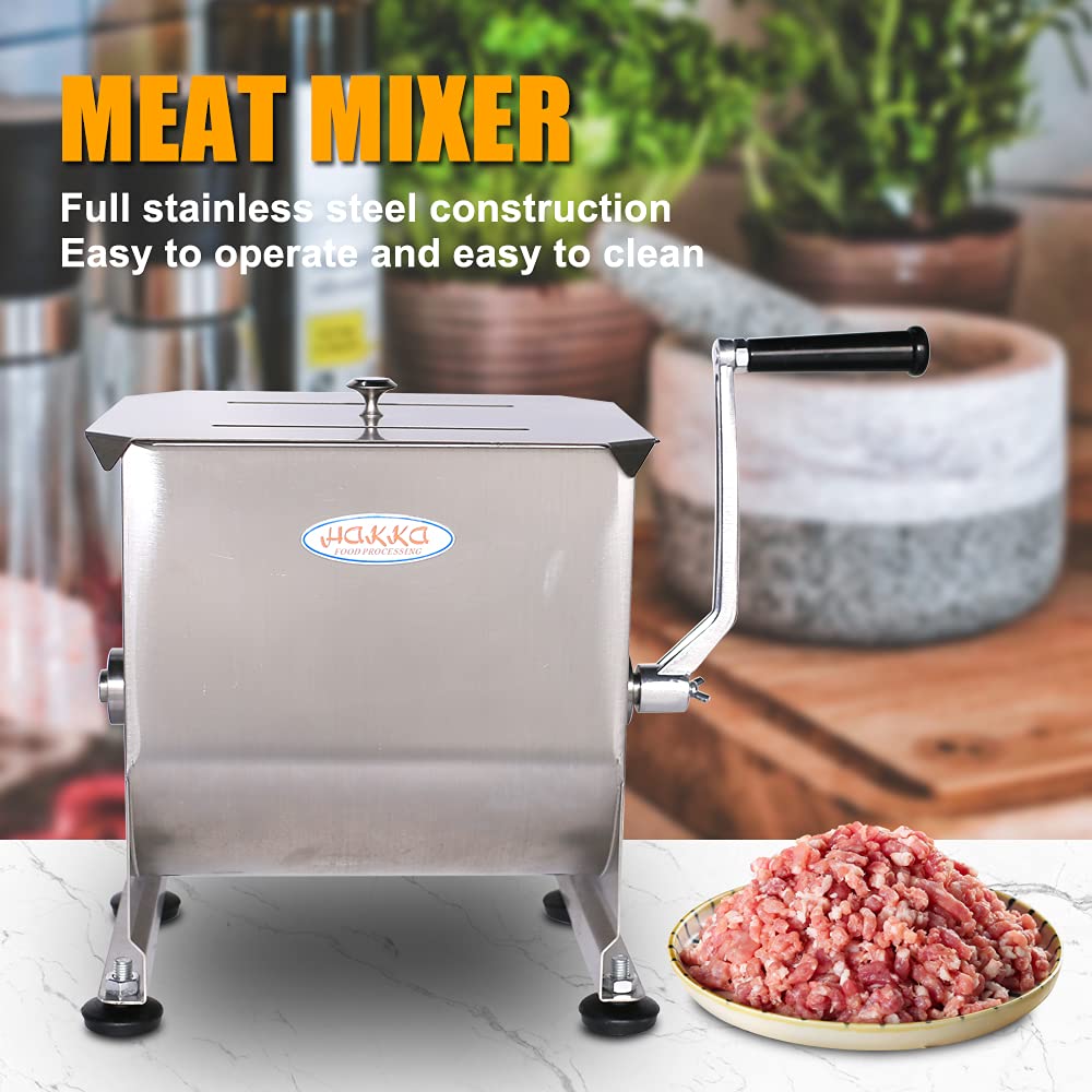 Hakka 15lb/7.5L Manual Meat Mixer, Stainless Steel 10L Fixed Tank No Gear Box Meat Mixer for Sausage (Mixing Max.15lb/7.5L for Meat)