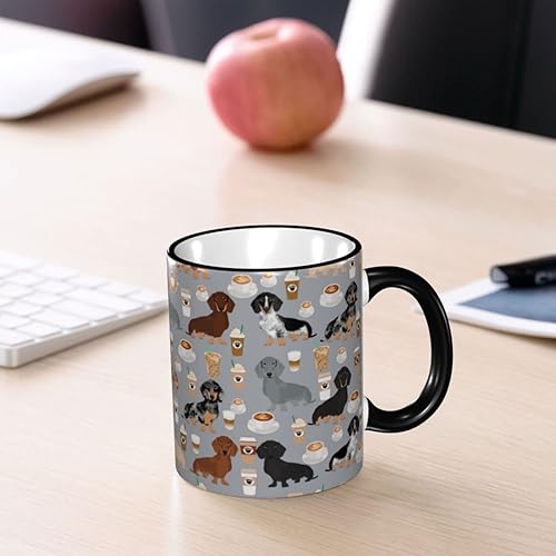 Miniatura 7 de Taza de café de cerámica divertida con diseño de perro salchicha para mujeres y hombres, 12 onzas de té caliente con asa, apta para microondas,