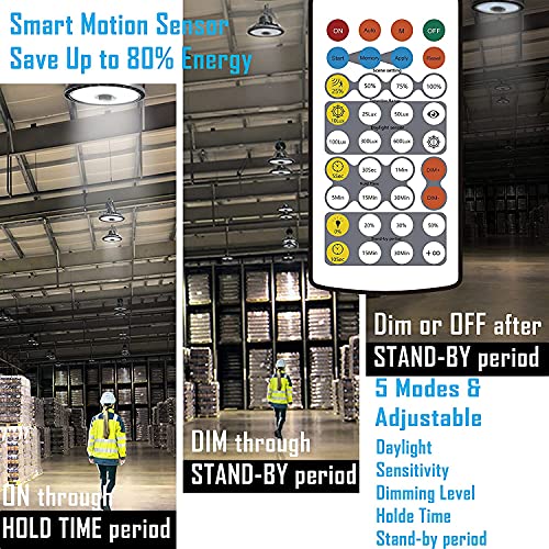 Promounts Ufo High Bay Led Light, 6 Pack Commercial Bay Lighting With Motion Sensor For Garage/Warehouse/Gym , Remote Control, 150W 22500Lumen Energy Saving, Ul Certified Ip66 Waterproof #TOP5