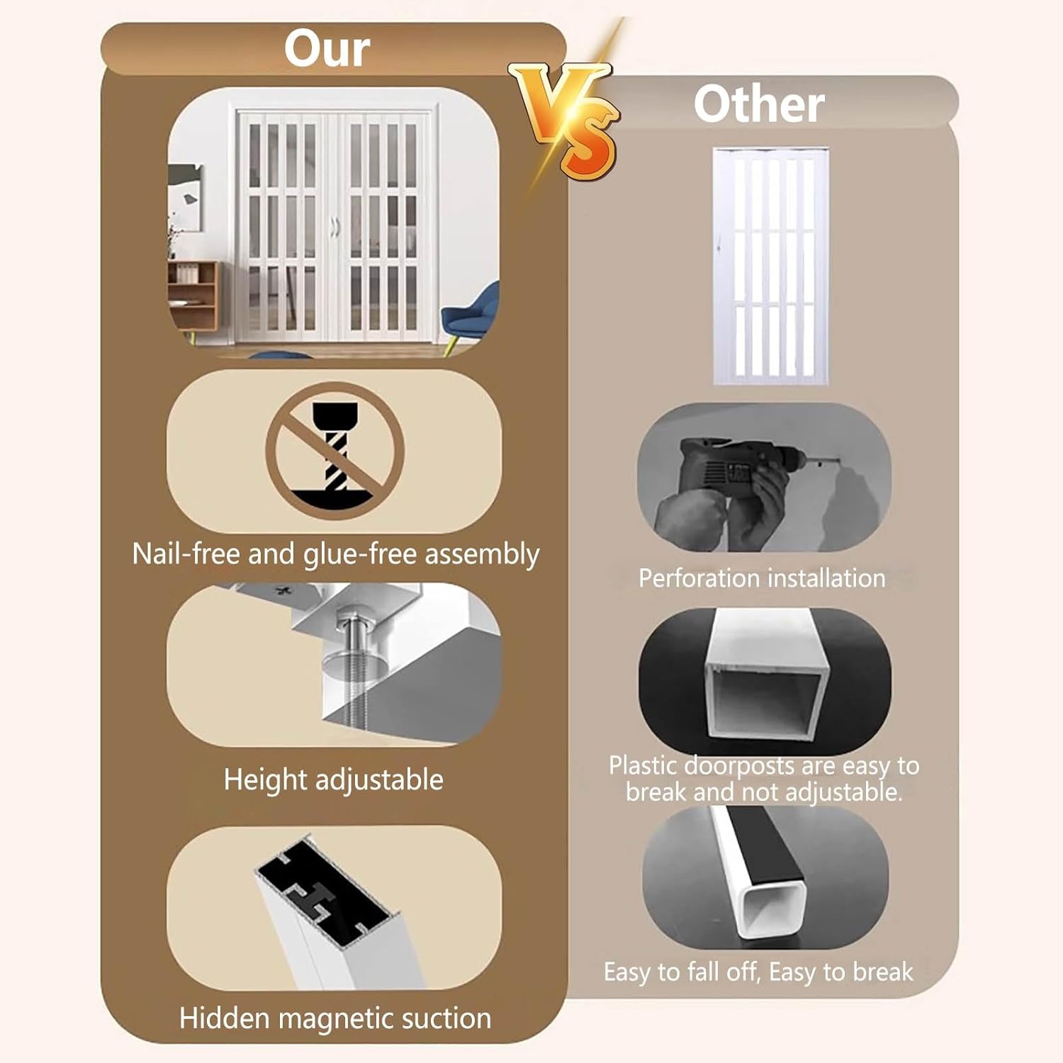 Commercial White Accordion Closet Door - Folding Room Divider for Home & Office - Available Sizes: 21-79 Inch - Durable Interior Door for Doorway & Closet (6.37x80in)