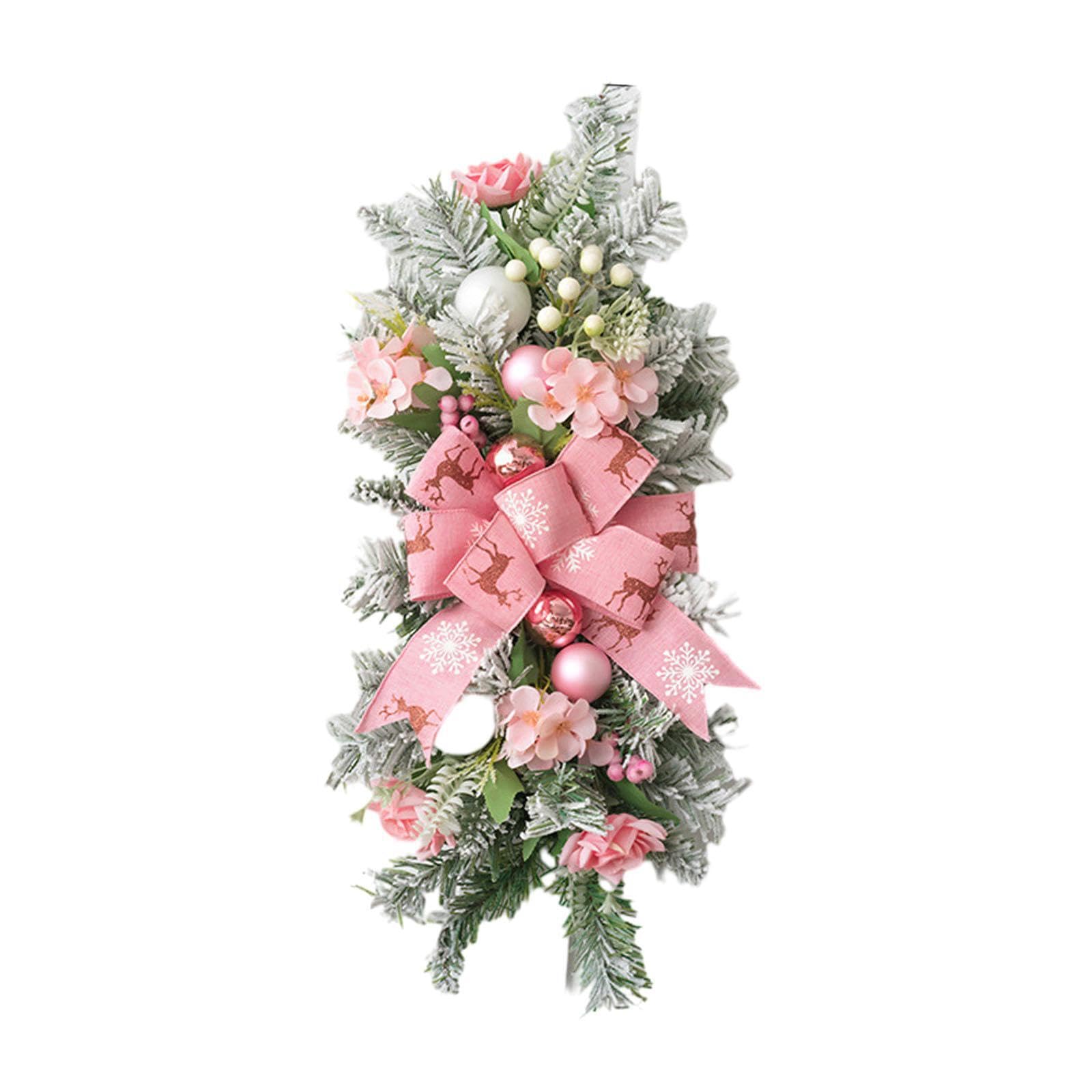 AMSLSIU Teardrop Swag Bowknot Holiday Decoration Xmas Wreath Festive Atmosphere Swag Xmas Wreath Pink Christmas Artificial With Bowknot With Bow Ornament