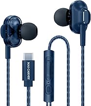 MAS CARNEY TI9 USB C Earbuds, Dual Built In Speakers, Built-in Digital Chip, Microphone, Remote Control, In-Ear Earphones Compatible with Samsung, Huawei, Pixel, iPad, Blue