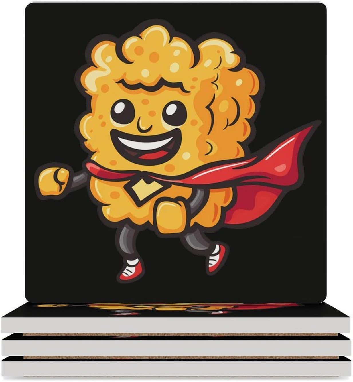 Super Hero Chicken Nuggets Coaster for Drinks Square Ceramic Table Coasters Stone Mat Crafts 6PCS Home Kitchen Decor