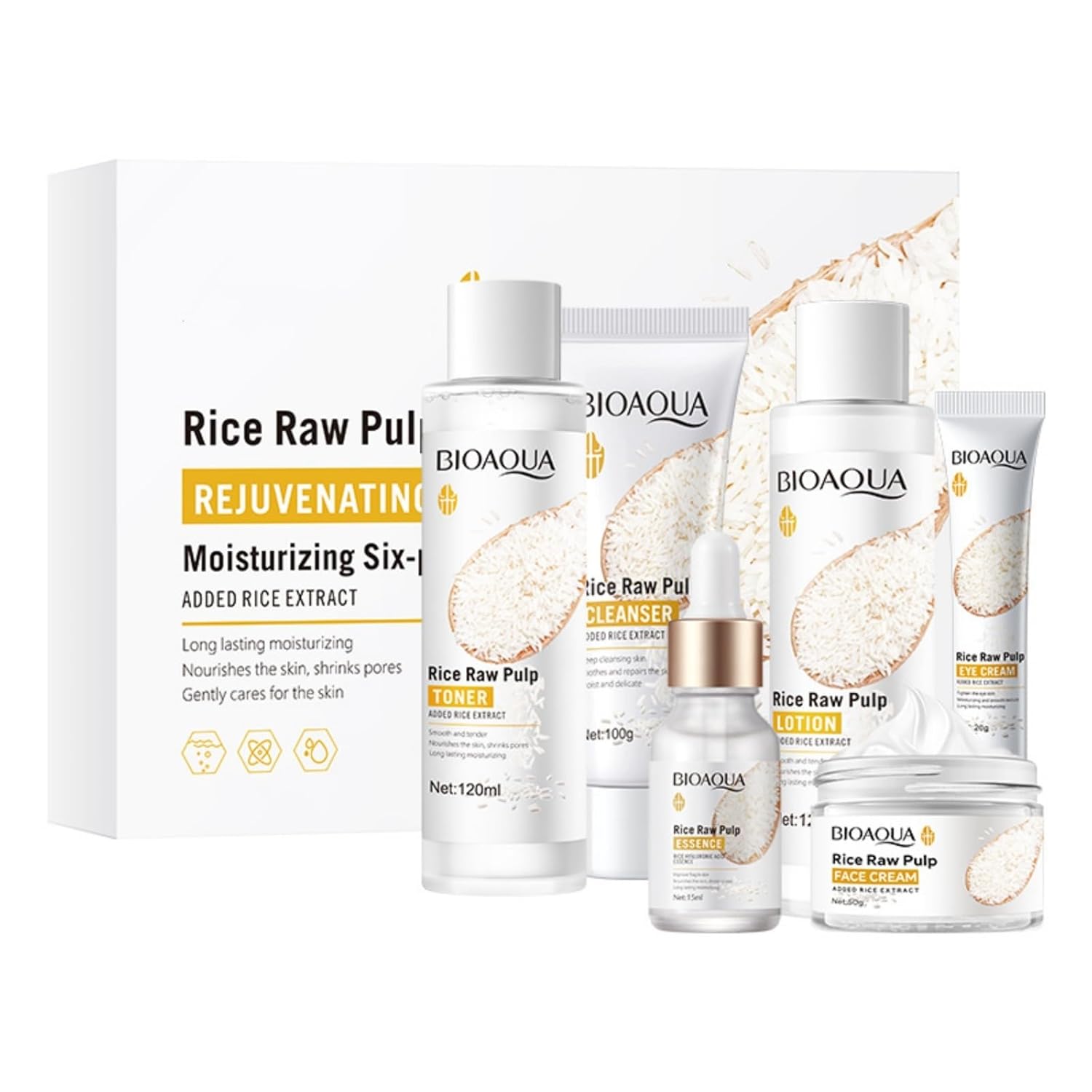 For SADOER 6 piece moisturizing rice milk skincare set,Skin Care kit,Cleansing Moisturizing Skin Care,Facial Skin Care Sets Kits,Contains cleansing lotion toner facial creams eye cream serum