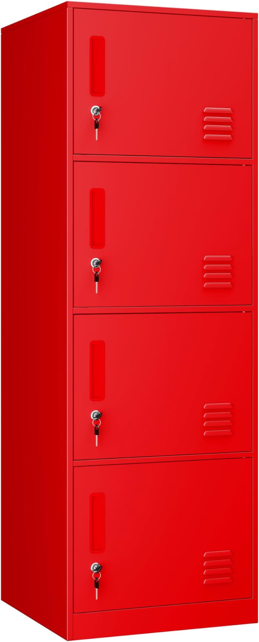 4 Door Metal Vertical Storage Locker for Kids Bedroom, Children Room, School, Office, Home,Stackable Steel Storage Cabinet for Clothes & Sports Equipment,Anti-Tilting Device(4D, red)