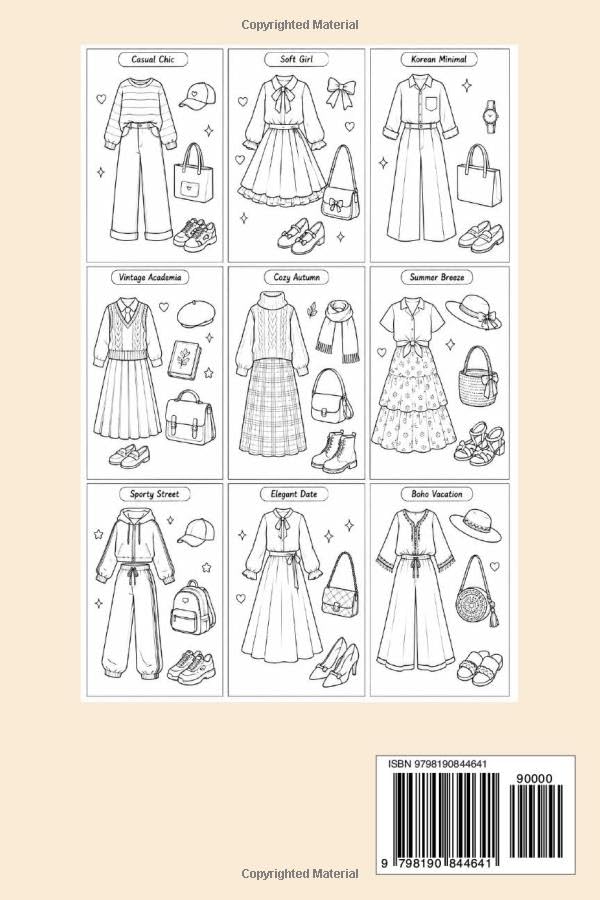 fashion coloring book: fashion coloring book for girls and adults | cute kawaii aesthetic coloring book | clothing accessories shoes purse | 40 color pages | 6*9 in image 3