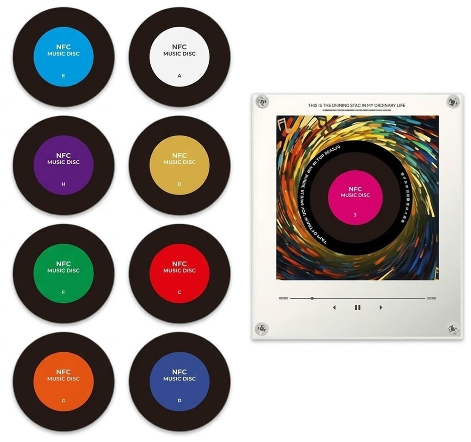Retro-Musik-Kühlschrankmagnete Mit Programmierbarem NFC-Player-Set, 9-teilig, Vintage-Schallplatten-Kühlschrankmagnete, 128 MB, Mini-Jukebox Mit LED-Licht