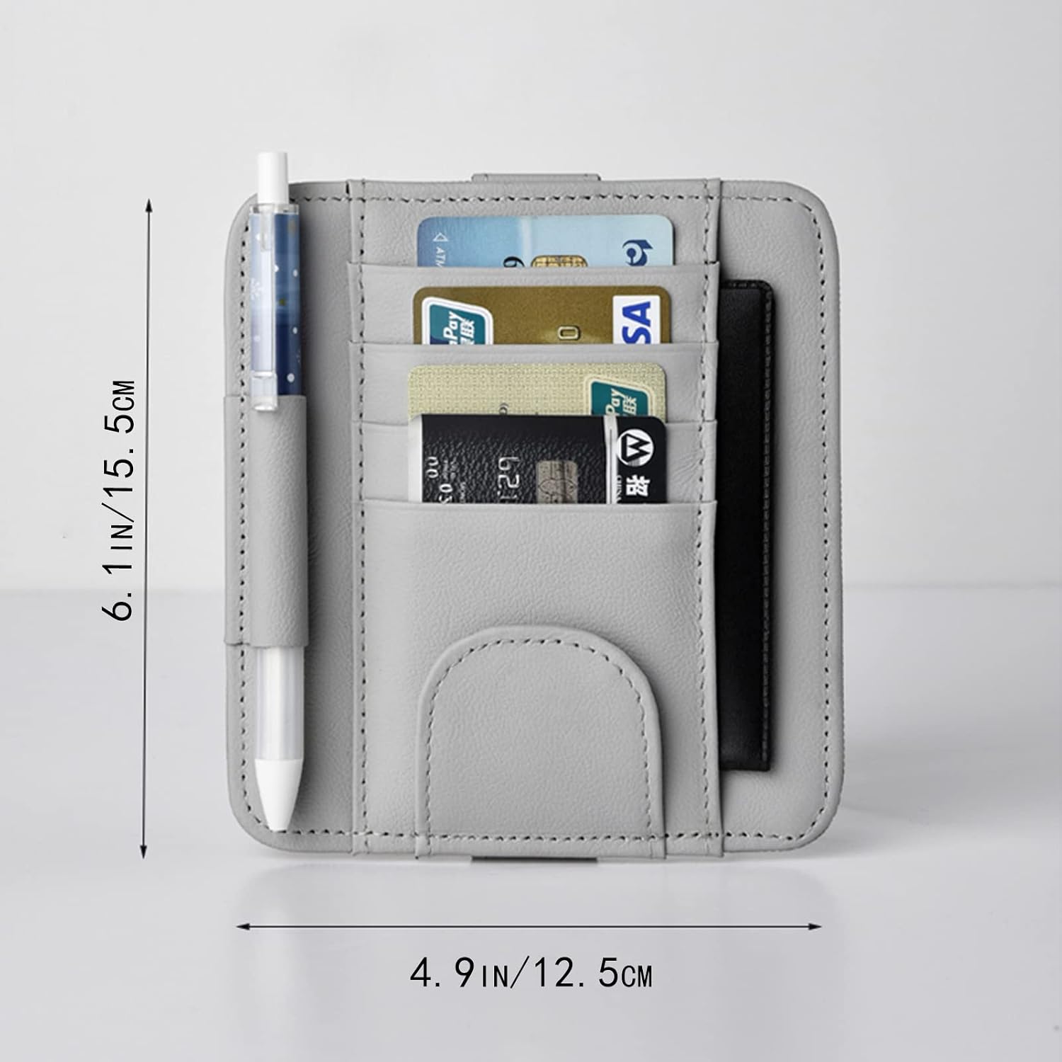Gray Small Car Sun Visor Organizer with Clip, Sunglasses Holders for Car Sun Visor PU Auto Interior Accessories Storage Travel Document Holder with Multi Pocket image 2