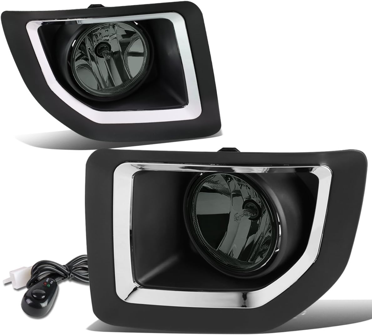 Auto Dynasty Fog Lights Assembly Compatible with 2015-2016 GMC Sierra 2500HD 3500HD Front Bumper Driving Fog Lamps w/Switch, Driver and Passenger Side, Smoked Lens