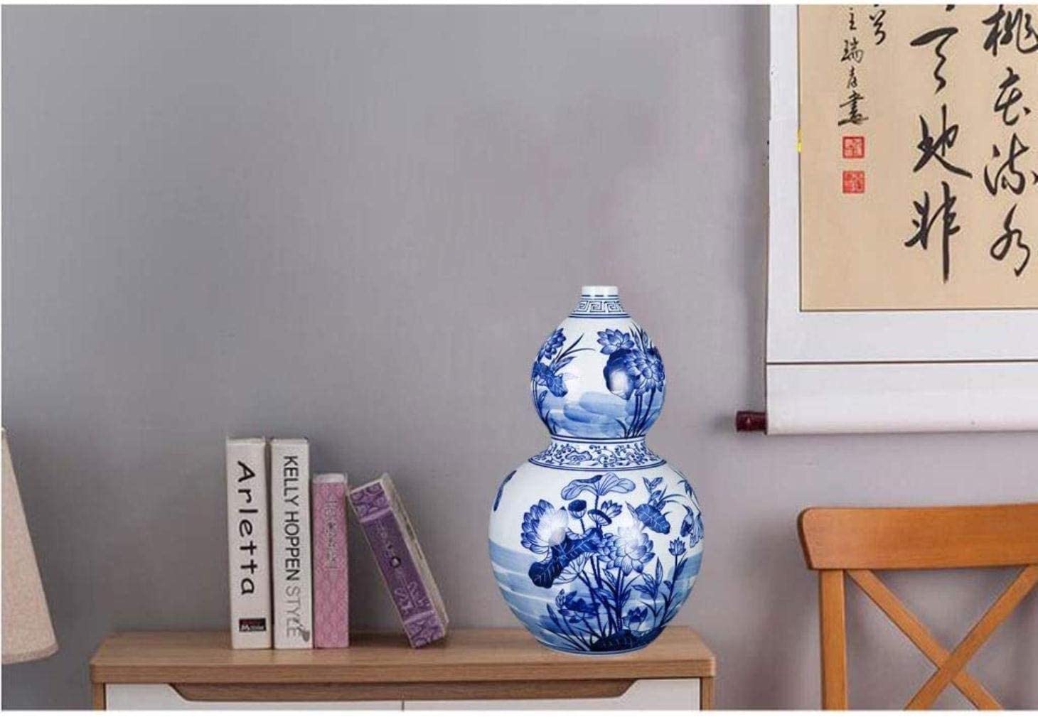 Vasen Vase aus Keramik, handgefertigt, blau-weißes Muster, Büro-Wohnaccessoires (33 * 20 cm) Deko