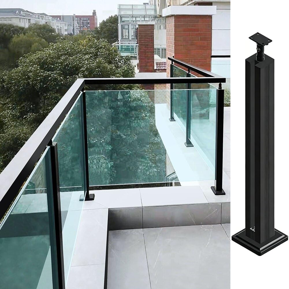 Geländerpfosten aus Aluminiumlegierung für Balkon- und Poolgeländer, mit flachen, verstellbaren 270°-Winkelhalterungen (Endpfosten, 85 cm/33,5 Zoll).
