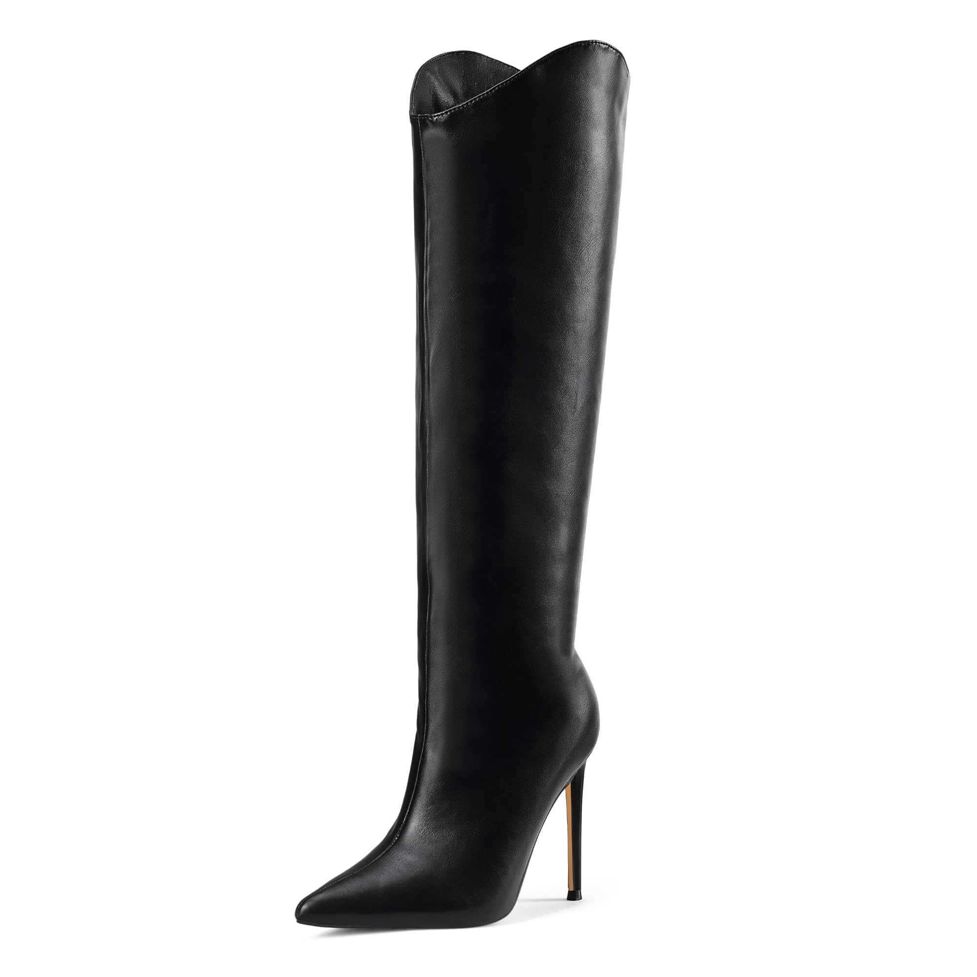 Elisabet Tang Womens Knee High Boots Pointed Toe Tall Boots 4 In Stiletto Heel Stylish Wide Calf Slip