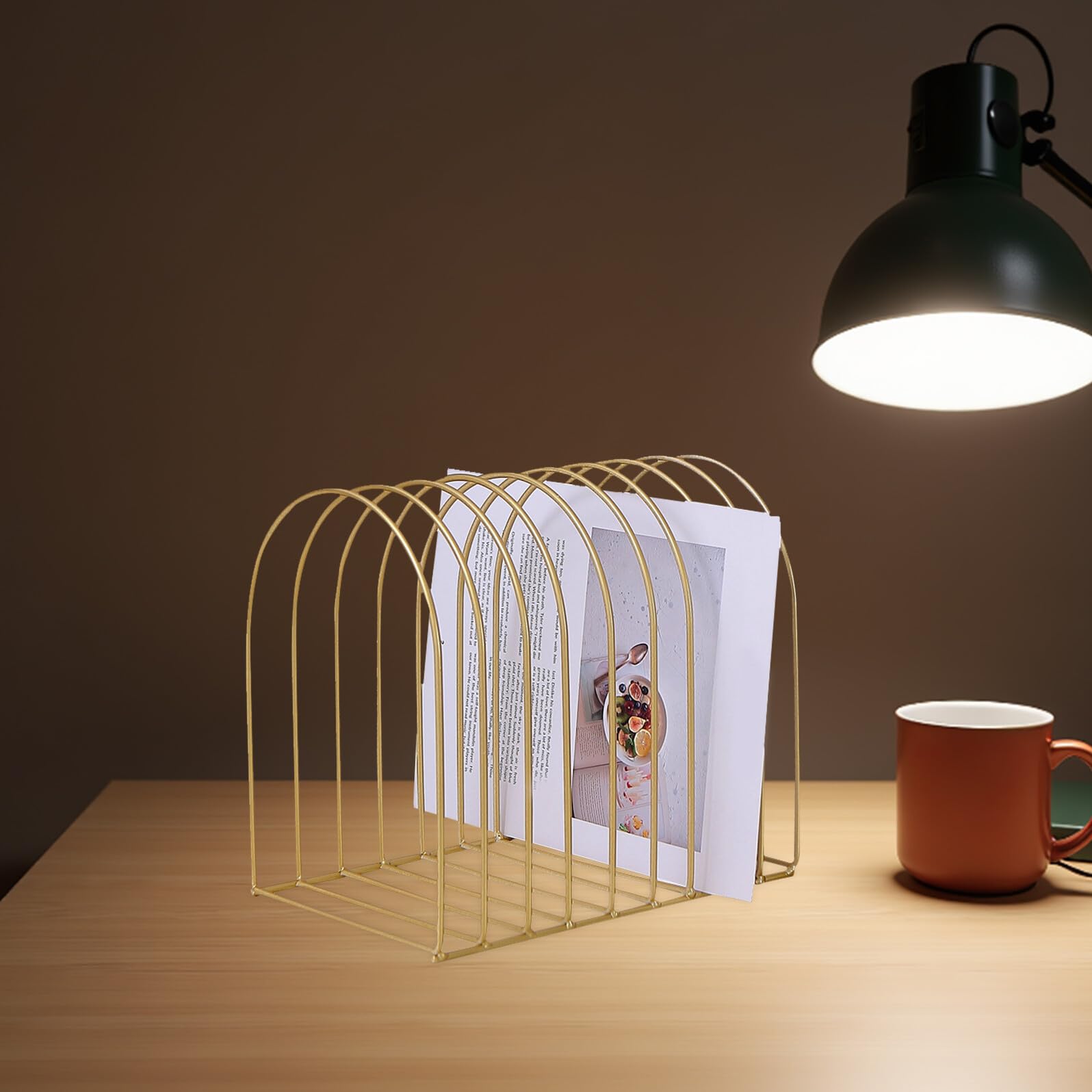 Libreria da Scrivania in Metallo Resistente Salvaspazio Design Semicircolare Dorato, Scaffale Multiuso Compatto per Ufficio e Studio, Organizzatore Mobile per Piccoli Spazi