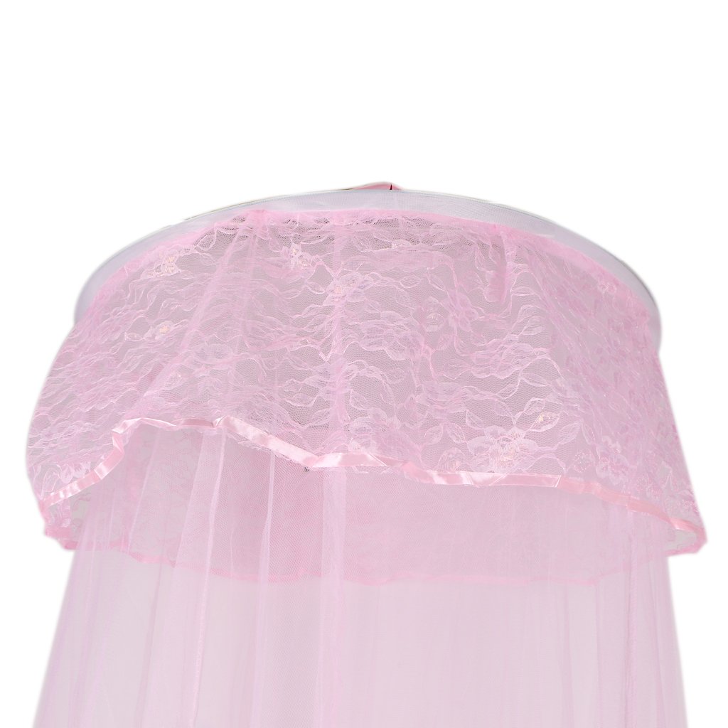 Elegant Lace Round Hoop Bed Canopy Netting Mosquito Insect Protection Pink