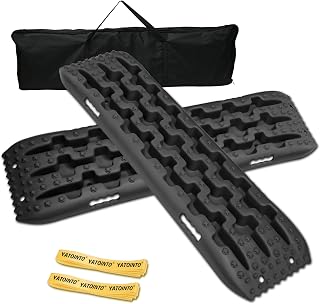 Off-Road Traction Boards, Pair Recovery Tracks Tire Traction Mats for 4WD Mud,Sand,Snow Tracks. 4X4 Recovery Boards with 2 Straps&Storage Bag for RV Truck Jeep SUV,Black
