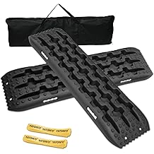 Off-Road Traction Boards, Pair Recovery Tracks Tire Traction Mats for 4WD Mud,Sand,Snow Tracks. 4X4 Recovery Boards with 2 Straps&amp;Storage Bag for RV Truck Jeep SUV,Black