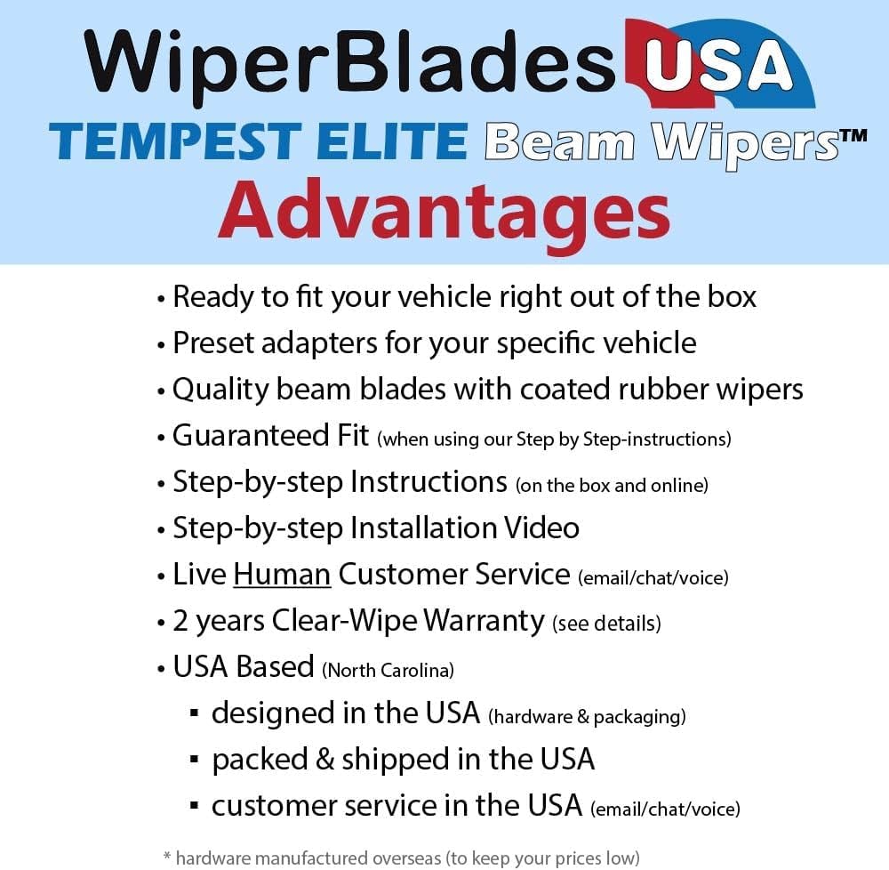 Beam Wiper Blades Set w/2yr Warranty compatible with GMC Terrain 2022 (Set of 3) w/Rear Wiper Tempest Elite Wipers
