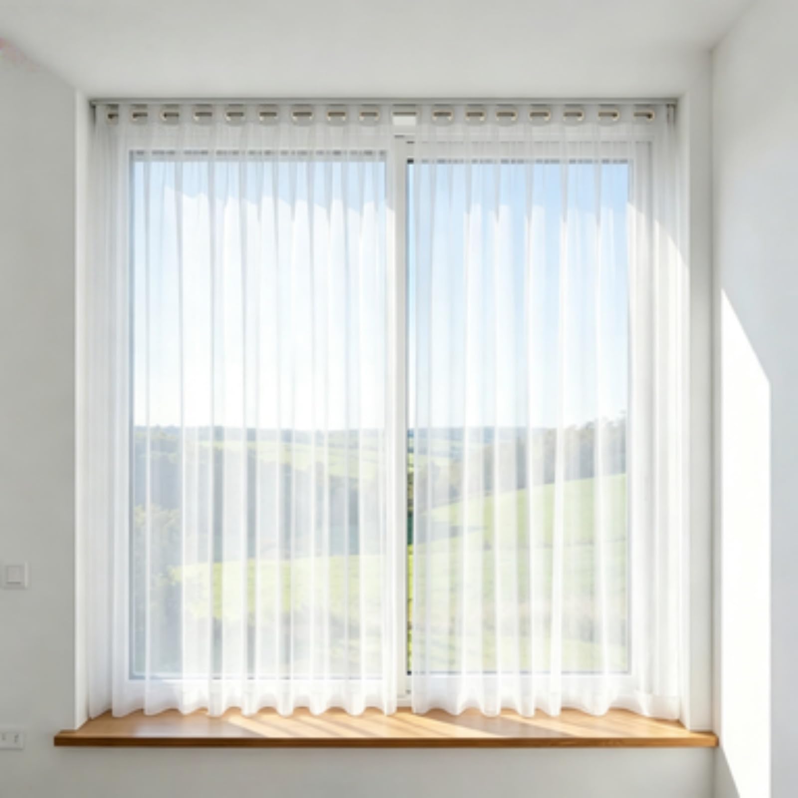 FEIJDON Sheer Tie-Top Window 145 x 195 cm Elegant Sheer Tulle, Airy Soft Curtains Lightweight Home Decor Drapes for Kitchen, Patio, Hotel, White