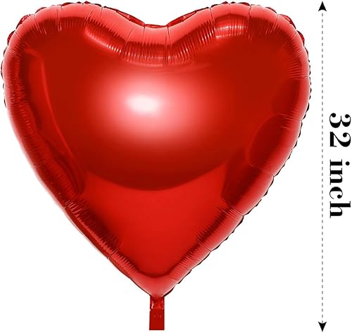 Miniatura 7 de Gejoy 4 globos grandes en forma de corazón de 32 pulgadas, enormes globos de amor de papel de aluminio rojo para boda, compromiso, aniversario,