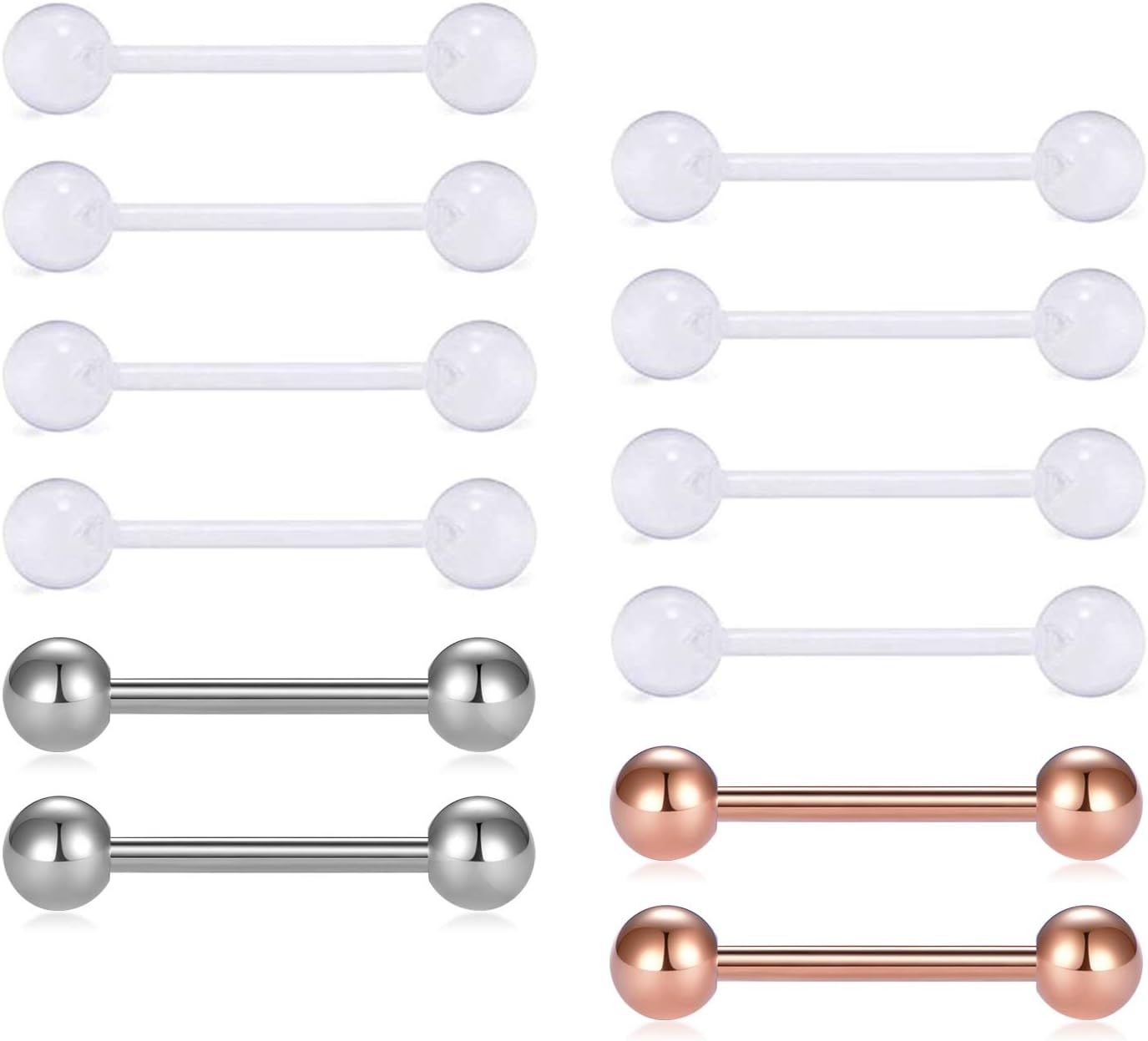 D.Bella Clear Nipple Piercing Women Retainer Straight Bar Barbell 14G