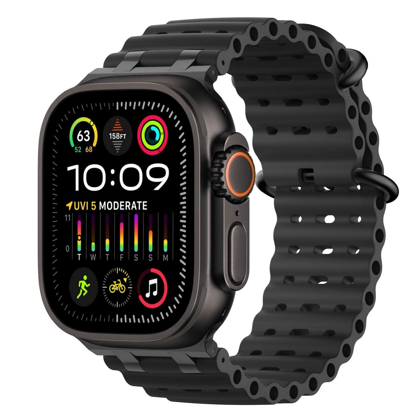 MoKo Cinturino Ocean Compatibile con Apple Watch 42/44/45/46/49mm | Per iWatch Ultra 3/2/1,S11/10/9/8/7/6/5/4,SE3/2/1,Cinturino Sportivo in Silicone,Connettore in Metallo