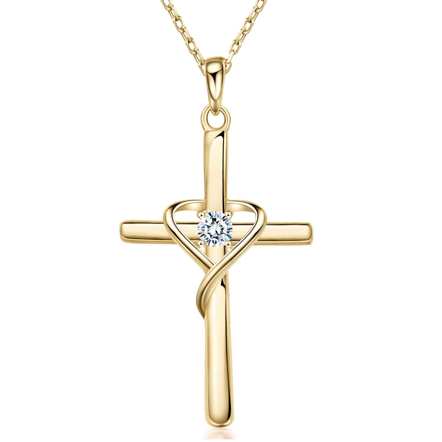 AmorAime 925 Sterling Silver Cross Necklace for Women Men 14K Gold Plated 5A CZ Birthstone Necklaces for Holiday