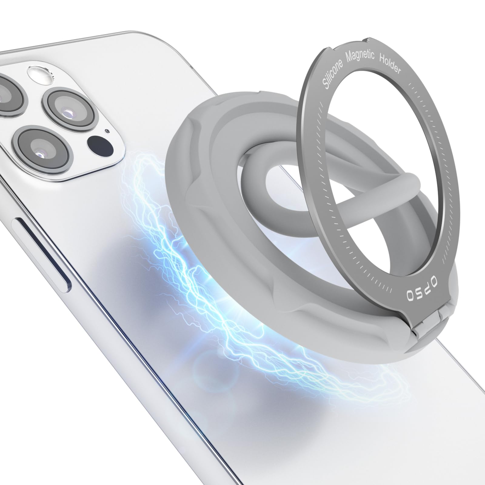 OPSO Magnetic Phone Ring Holder for MagSafe, 360 Degree Rotation Silicone Finger Ring Grip Stand Holder, Adjustable Kickstand, Compatible with iPhone