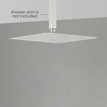 Kibi Cube 12 Metal Ultra Thin Profile Rain Shower Head Premium 1.75 GPM High-Efficiency Rainfall Showerhead, Sleek Metal Construction, Universal Fit for Standard Shower Arms, Brushed Nickel