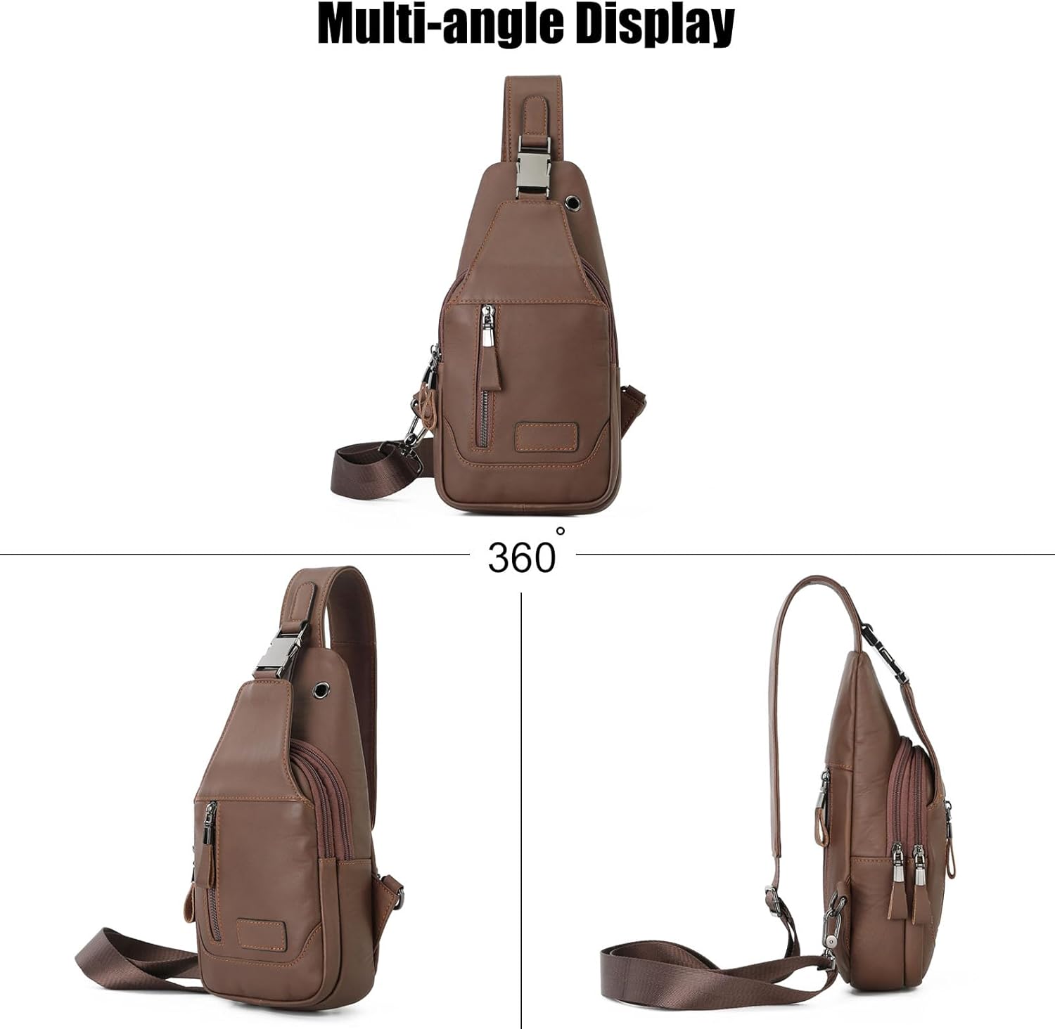 FANDARE Retro Sling Bag Crossbody Shoulder Bag Genuine Leather Small Cover Pack for Men Personal Flex Bag Chest Pack Everyday Carry Bag for Tactical Travel Work Outdoor Hiking Camping Chest Bag Brown