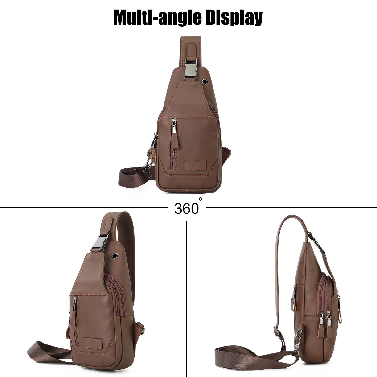FANDARE Retro Brusttasche Herren Schultertasche Leder Herrentasche Umhängetasche Bodybag Brustbeutel Sling Chest Bag Crossbody Pack Geschäft Tagesrucksäcke für Freien Reisen Wandern Joggen Schwarz