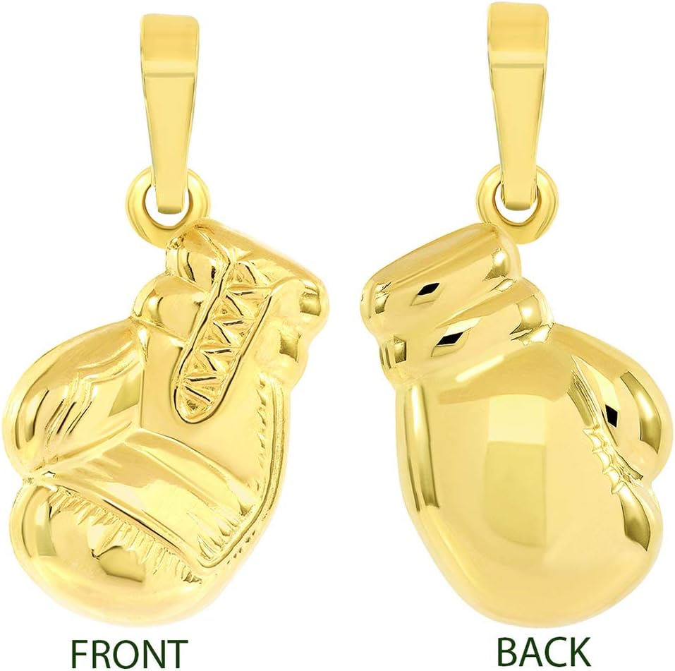 Jewelry America High Polish 14k Yellow Gold 3D Single Boxing Glove Charm Sports Pendant Necklace