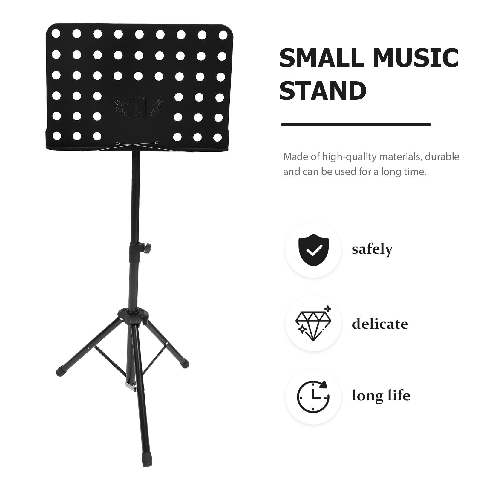 Atril para Partituras Portátil y Plegable de Acero y Abs en Color Negro, Soporte Práctico para Libros de Música y Tablets Adecuado para Actuaciones y Tocar Guitarra