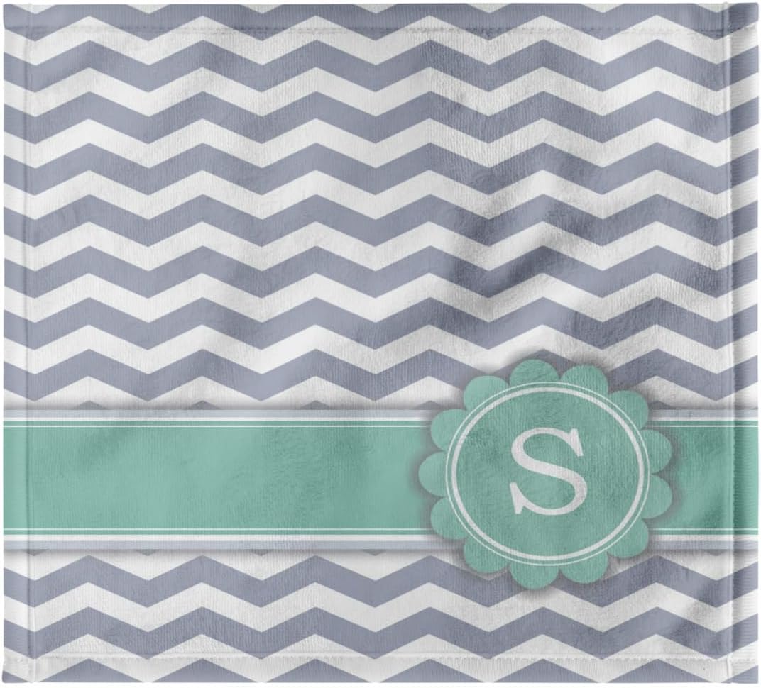 3dRose Letter S Monogrammed on Grey and White Chevron with Mint - Gray Zigzags - Personal Initial Zig Zags 22x30 Bath Hand Pool Towel