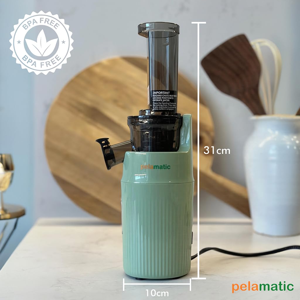 Zuminstant Compact - Spremiagrumi elettrico (Slow Juicer): spremuto a freddo, ricco di sostanze nutritive, frullatore senza schiuma, risparmio di spazio, elegante e versatile - per frutta e verdura