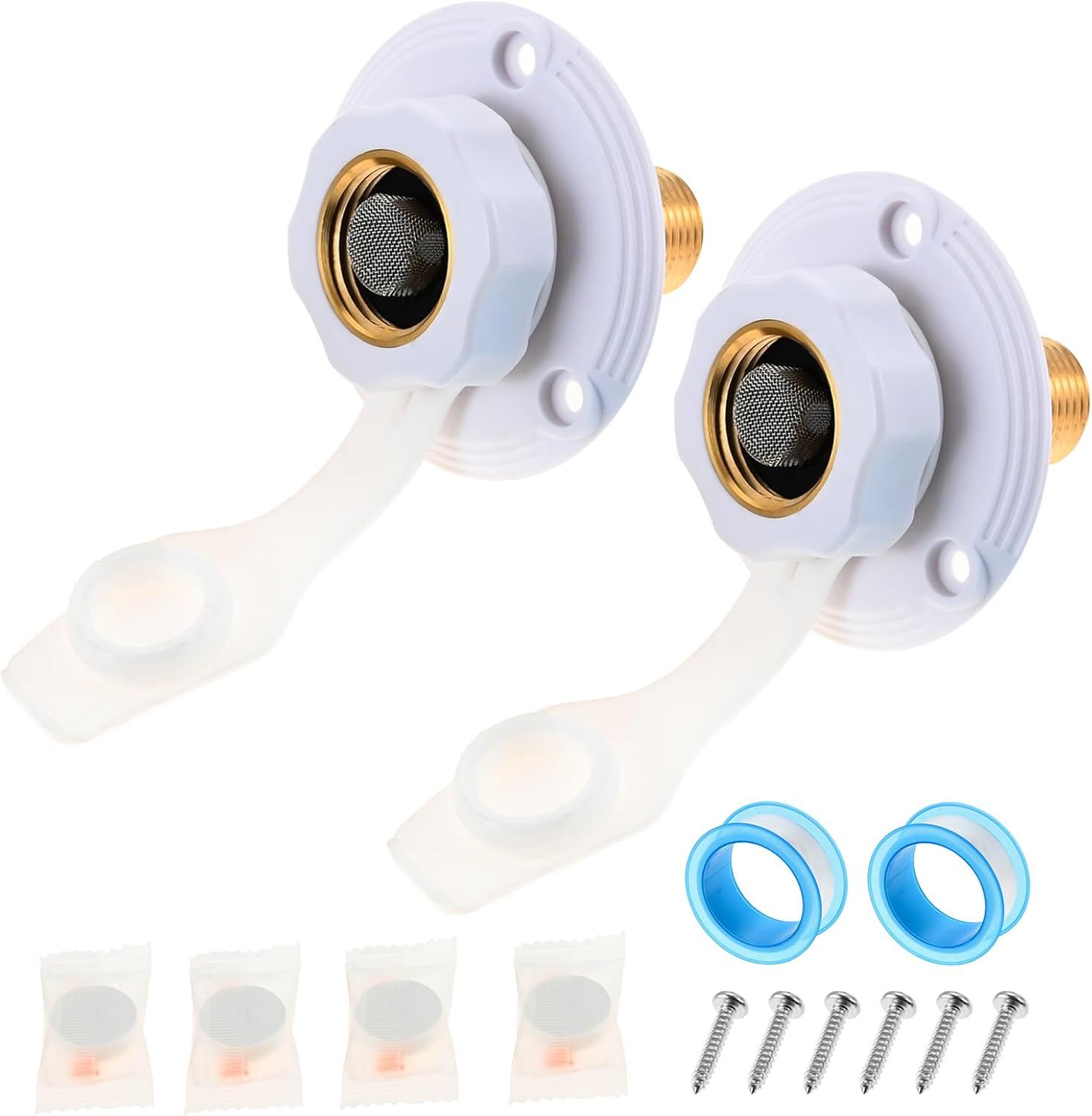 2Pcs RV City Water Inlet with Check Valve，RV Water Inlet with 3/4" NH Female to 1/2" NPT Male Flange Brass with Dust Plug for RV Camper Motorhome Trailer Marine(White)