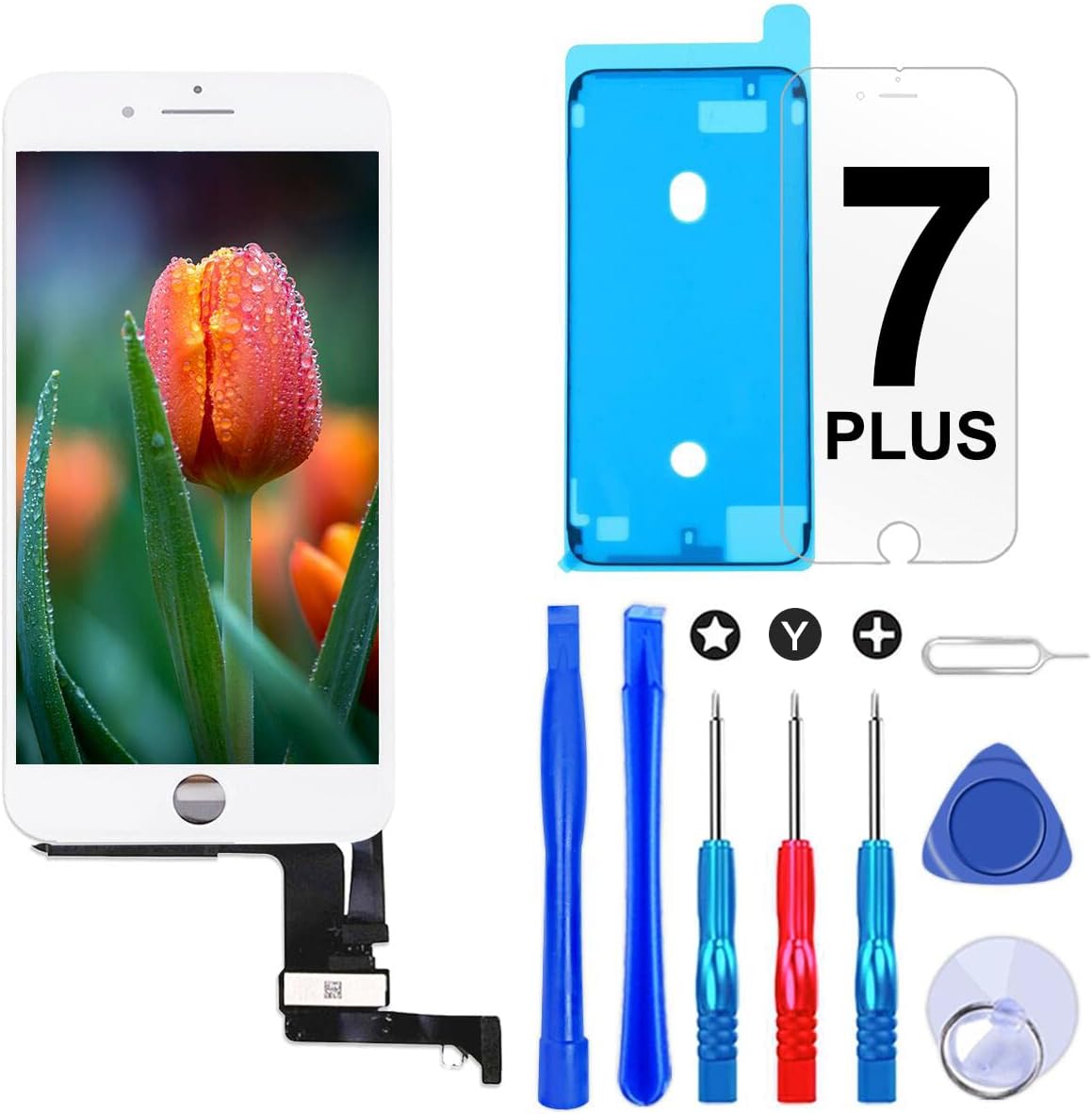 Brinonac Screen Replacement for iPhone 7 Plus 5.5 inch LCD Digitizer Touch Screen LCD Replacement Screen Frame Assembly Full Set with Tools and Screen Protector (White)