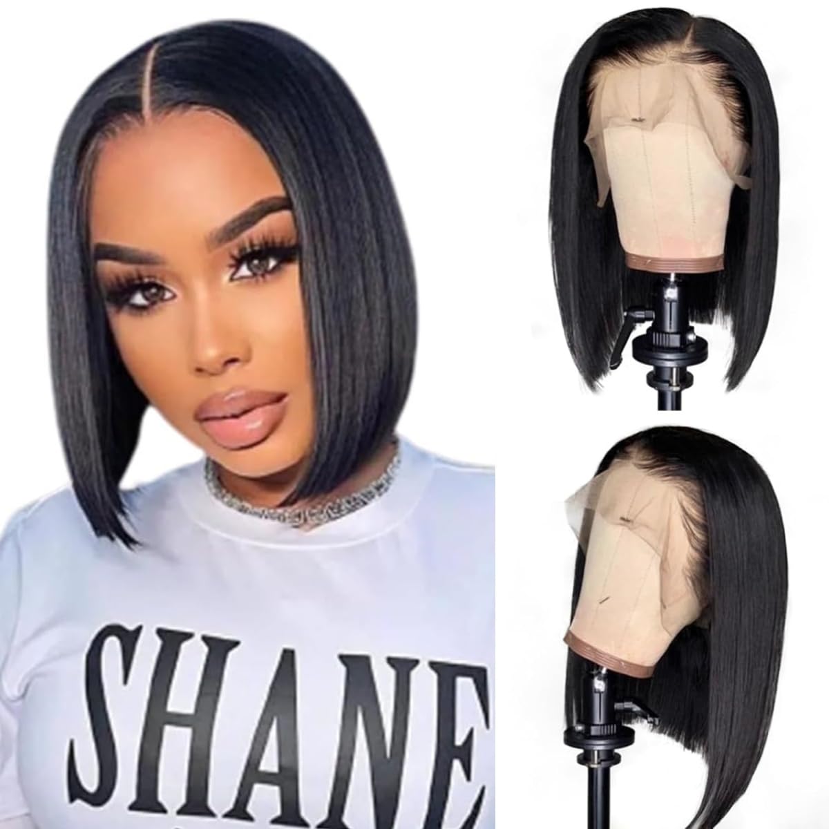 LICHANG Bob Wigs Human Hair 13x4 Lace Front Wigs Human Hair 180% Density Short Straight Frontal Bob Wigs 10 Inch