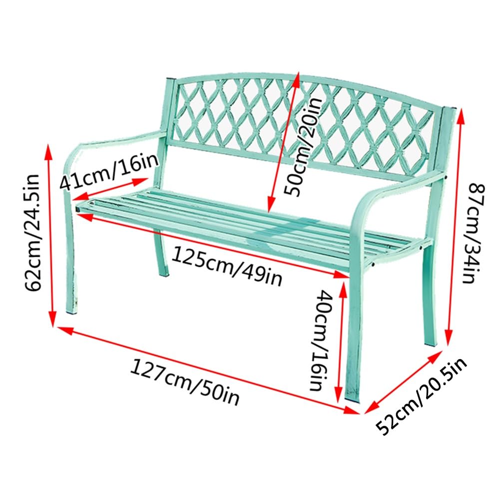 2-osobowa Metalowa Ławka Ogrodowa, 125 cm Ławka Ogrodowa z Geometrycznym Oparciem, Odporne na warunki atmosferyczne Meble Patio na Patio, Ganek, Wejście, 660lb Nośności