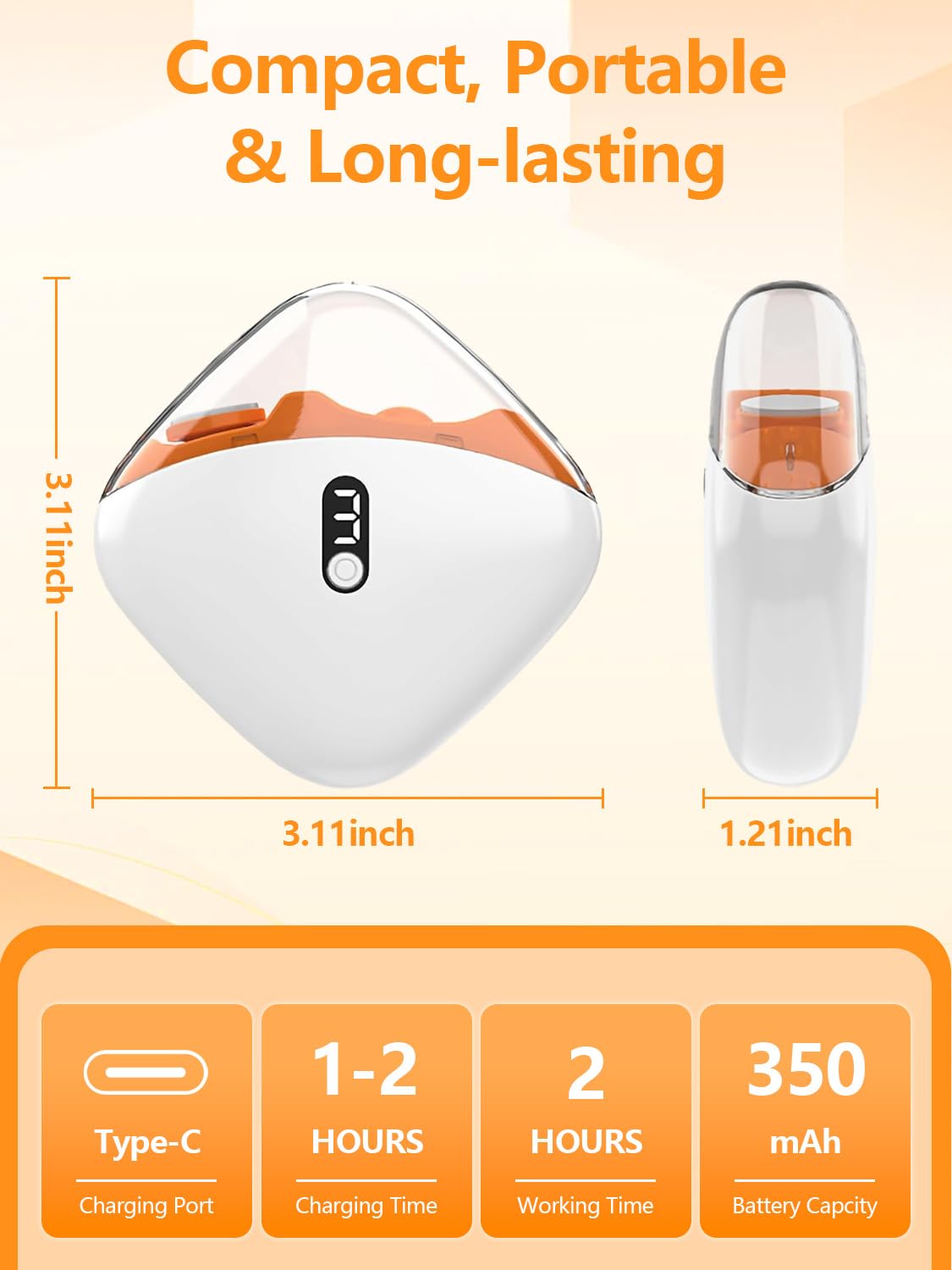 Cortauñas Eléctrico Nuevo 2026, Cortauñas y Pulidor Eléctrico 2 en 1 Con 3 Velocidades, Compartimento para Uñas, Carga USB-C, Lluminación Auxiliar LED, Para Bebés, Adultos y Personas Mayores (Naranja) - 5