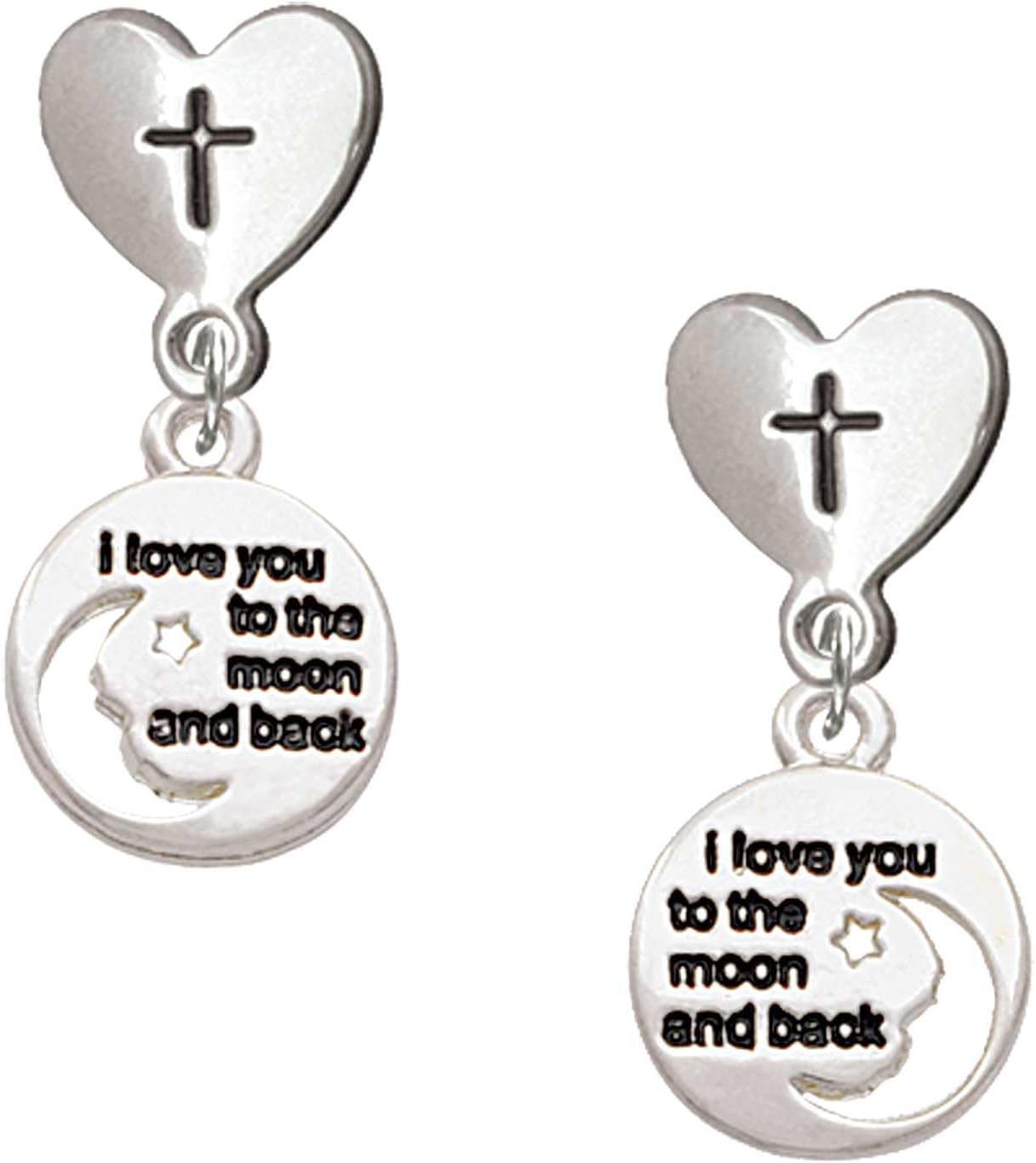 Delight Jewelry Plated Small I Love You to the Moon Plated Cross in Heart Post Dangle Earrings