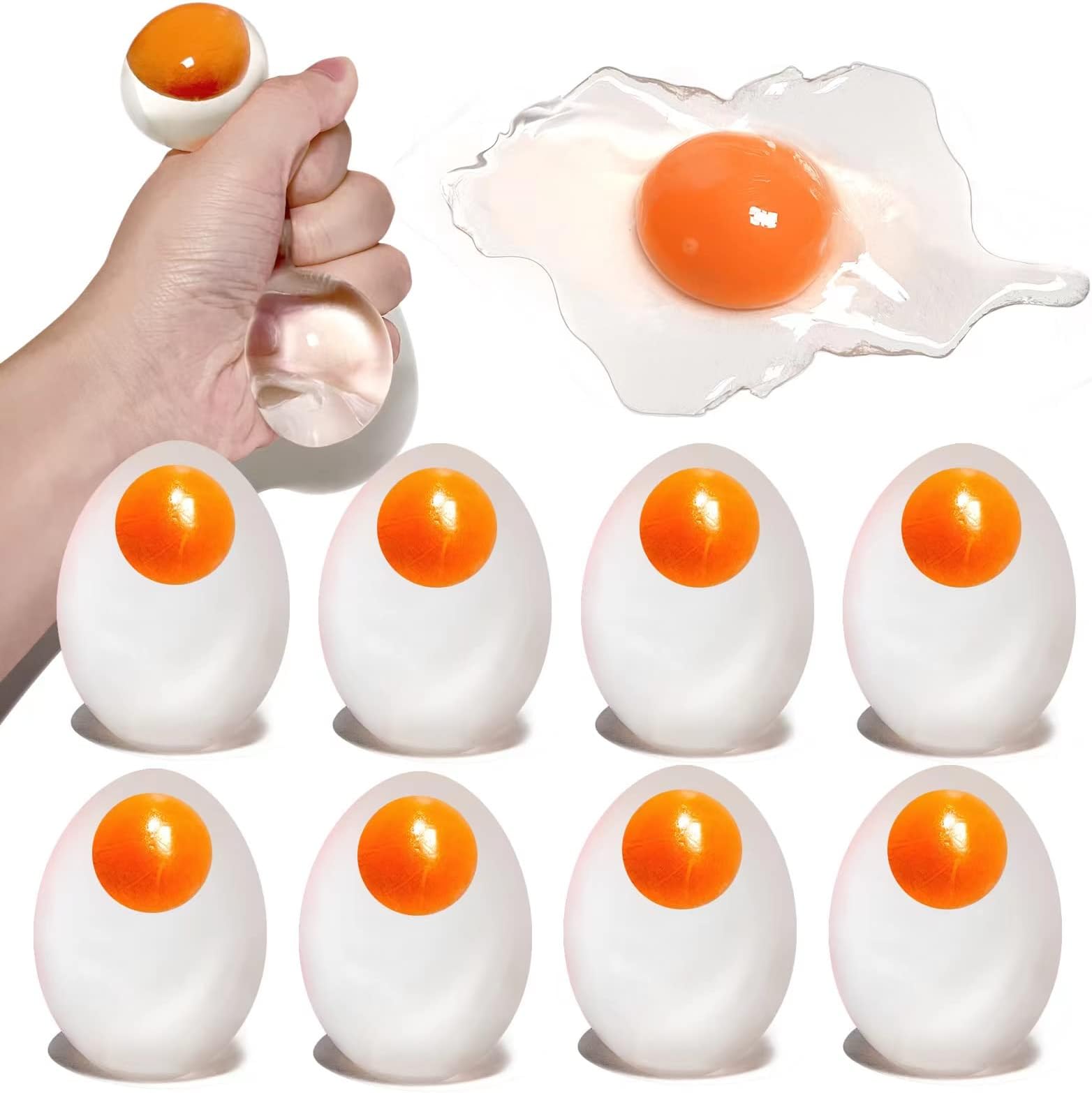 6 Pack Egg Stress Balls, Sensory Slime Egg Balls Squeeze Fidget Balls for Kids and Adults Anxiety Relief, Fun Sticky Egg Yolk Splat Ball Calming Toys for Autism & ADHD Children