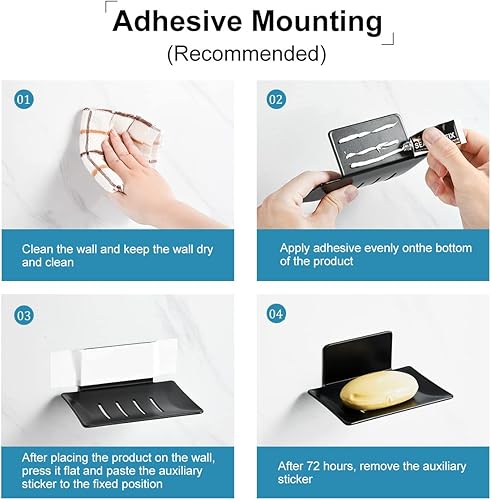 Miniatura 3 de Jabonera autoadhesiva para baño, soporte de jabón de aluminio sin perforaciones para ducha y cocina, color blanco, 1 paquete