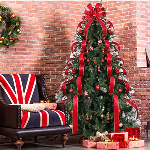 Colovis Christmas Tree Topper Bow, 10ft Long Streamers Tree Topper Bow Red, Velvet Ribbon Bows Toppers for Xmas Holiday Party Home Decor (Red) by Colovis - Image 6