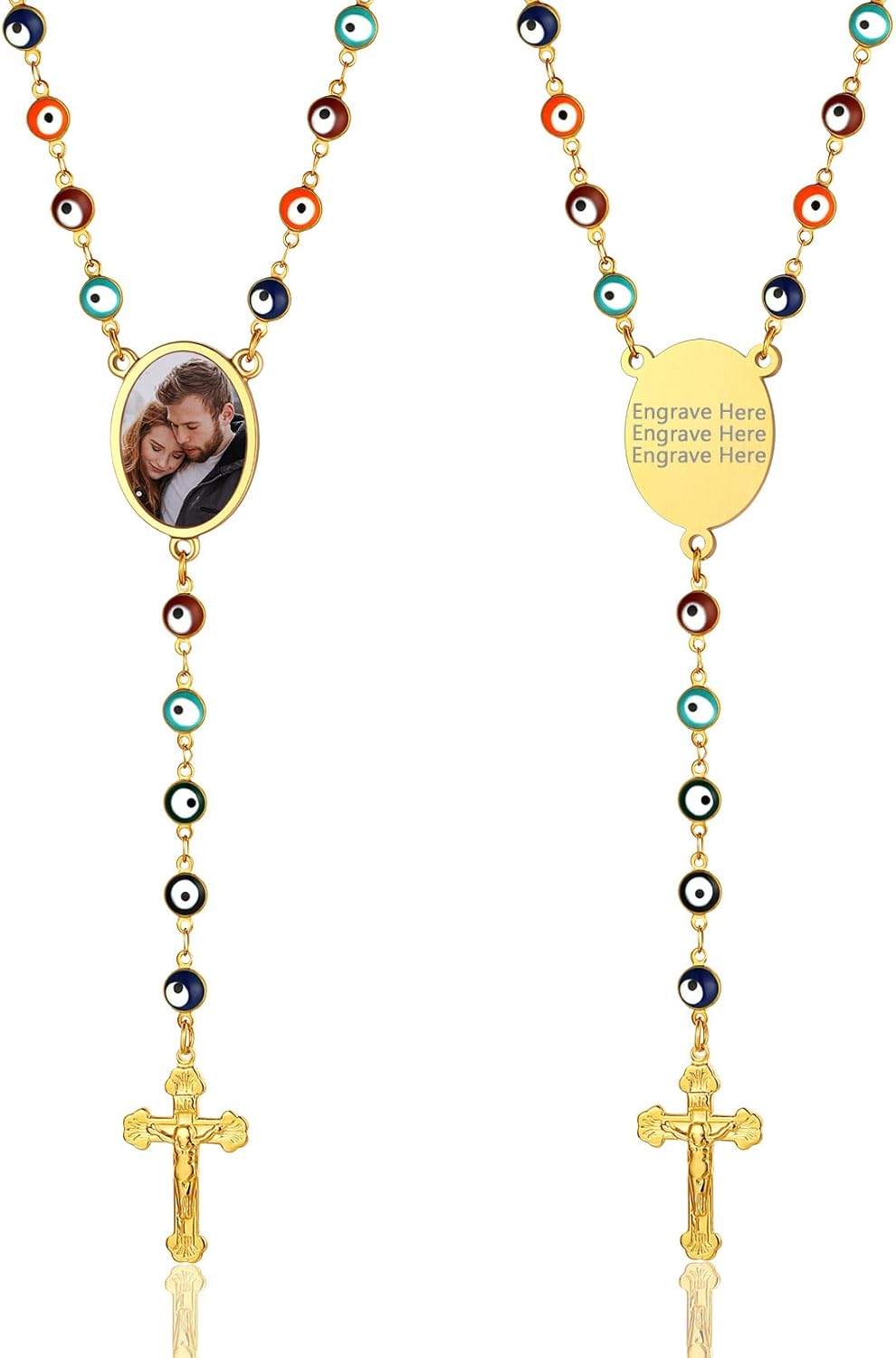 ChainsProMax Virgin Mary/St. Christopher/St. Michael Rosary Necklace for Women, Custom Photo/Text Available-Send Gift Box