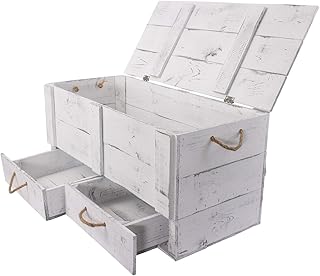 Kistenkolli Altes Land Baúl grande de madera con tapa y cajones,85x39x40cm,para boda,cofre del tesoro, caja de juguetes, jardín, banco, espacio de almacenamiento, para dormitorio, salón, color blanco
