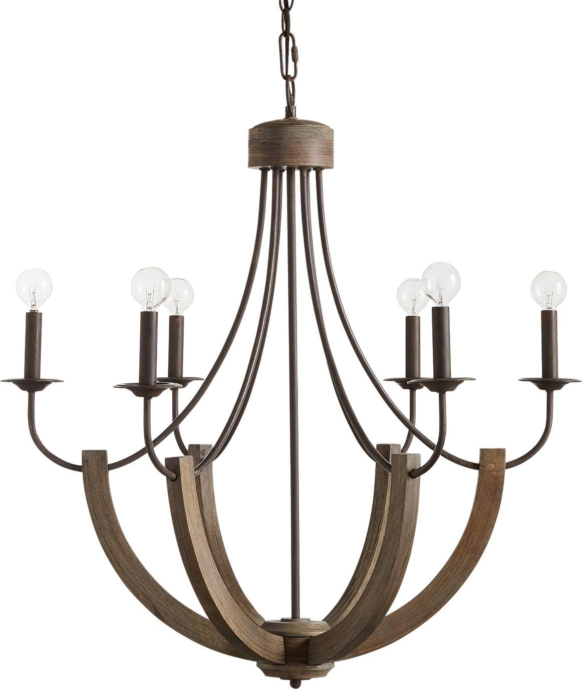 Capital Lighting 429161NG Tybee Urban Industrial Metal Barrel Frame Mango Wood Chandelier, 6-Light 360 Total Watts, 32" H x 30" W, Nordic Grey