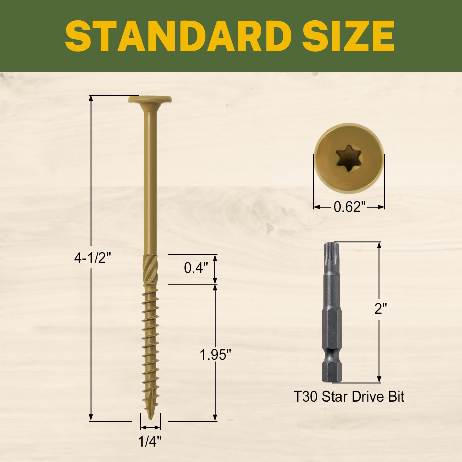 LIONMAX Wood Screws #14 x 4-1/2 Inch, 100-PCS Heavy Duty Structural Lag Screws, Rust Resistant Coated for Exterior Decking/Construction/Timber/Landscape, Star Drive Flat Head, T30 Bit Included, Bronze