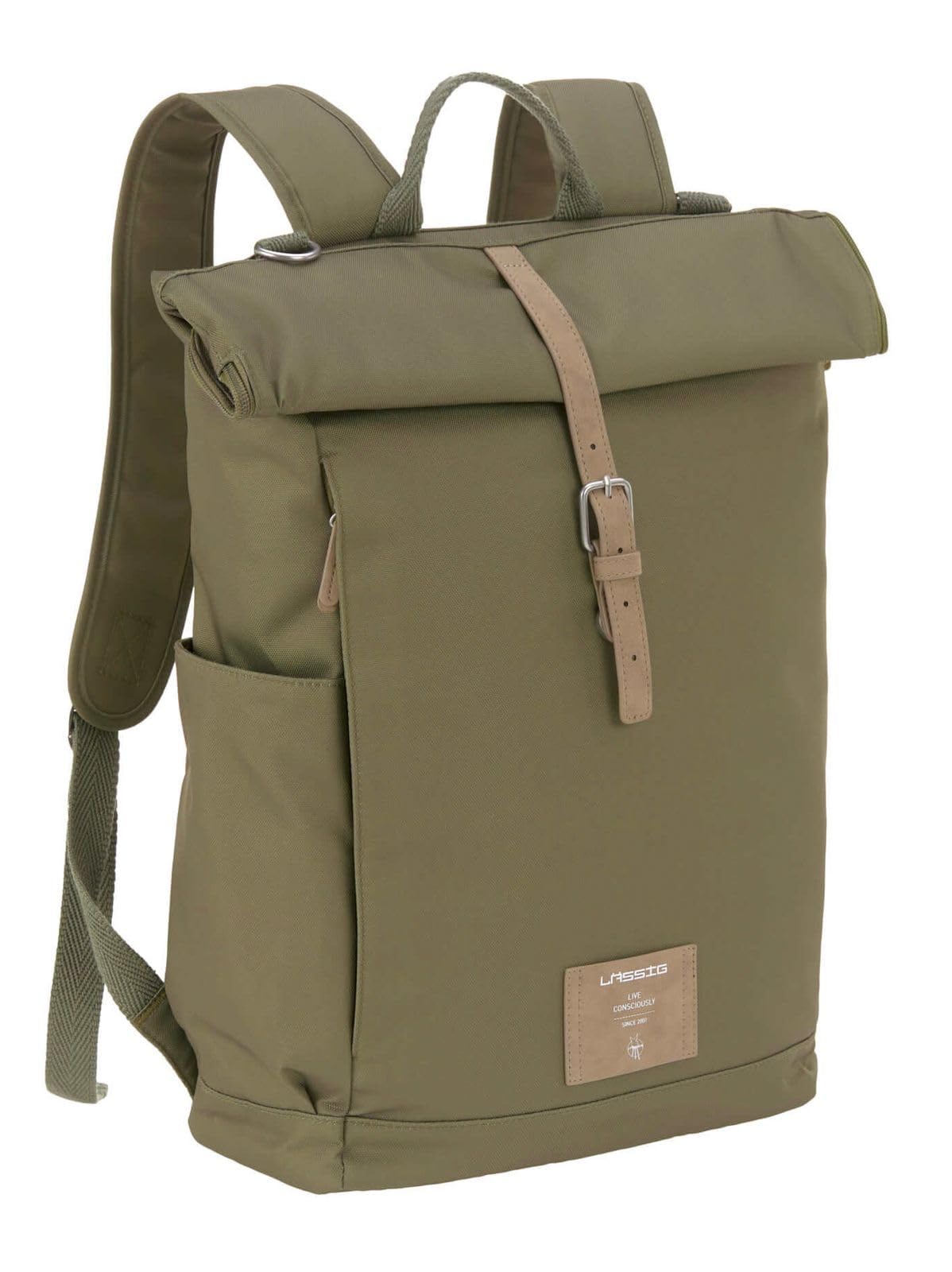 LÄSSIG Wickeltasche, Wickelunterlage, Kinderwagenbefestigung, Flaschenhalter nachhaltig produziert/GRE Rolltop Backpack
